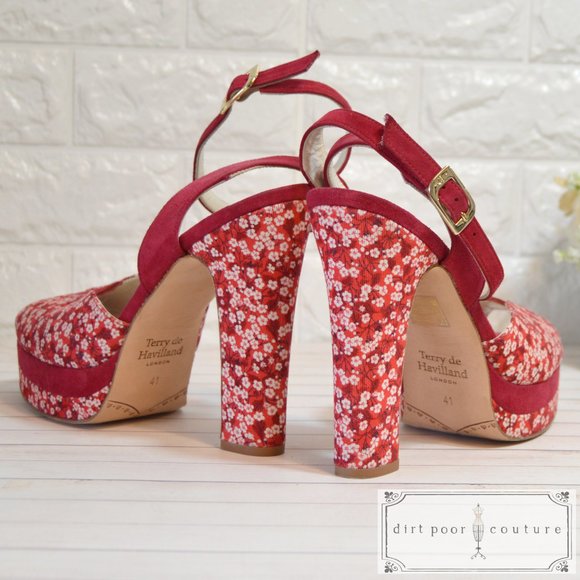 RARE, Vintage, Peep Toe, Red Velvet, Platform Shoes, Terry de Havilland - Picture 2 of 6